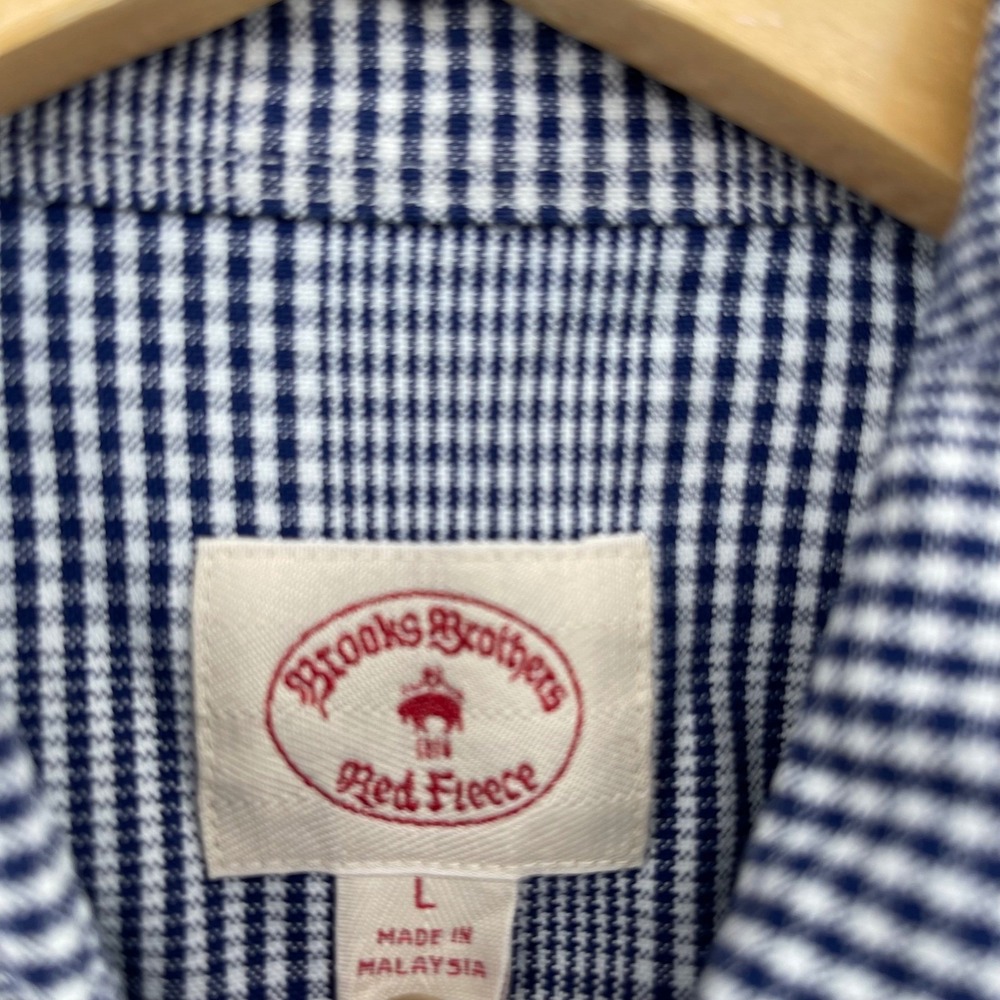 Brooks Brothers Red Fleece Mens Navy Blue White Micro Check Button Down Shirt L - Picture 4 of 8